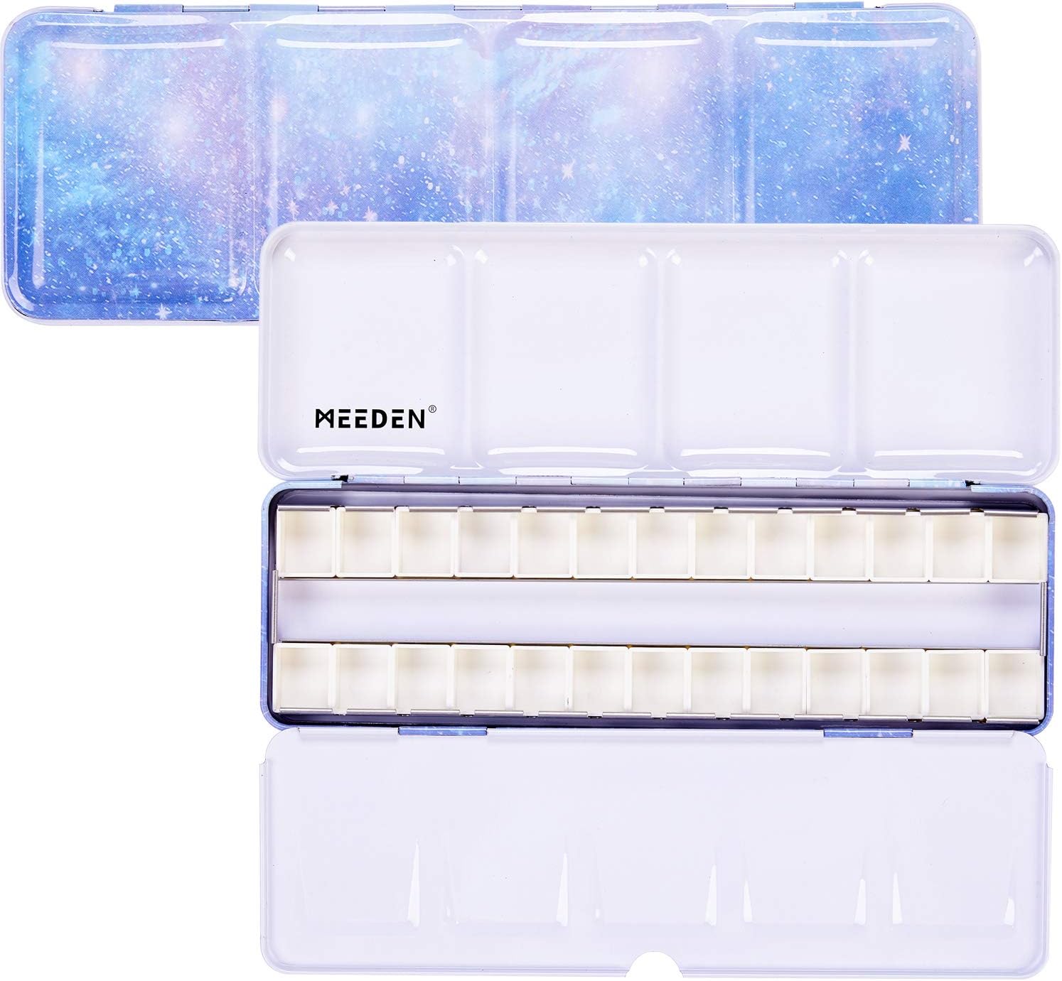 ATWORTH Empty Watercolour Tins Palette Paint Case Metal Box with 26 half pans for Watercolour Paints(Blue)
