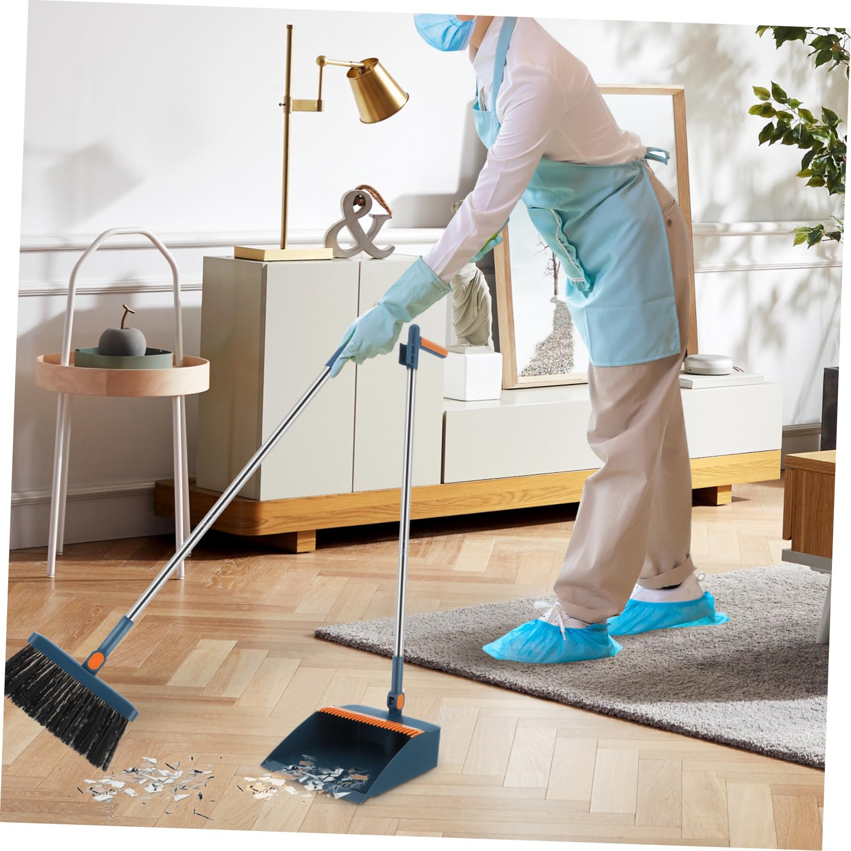 Juego de Escoba Recogedor Plegable, Plástico Azul para Hogar | 1 Set, Diseño Resistente y Multifuncional, Limpieza Interior Eficaz, Uso Doméstico y Dormitorio