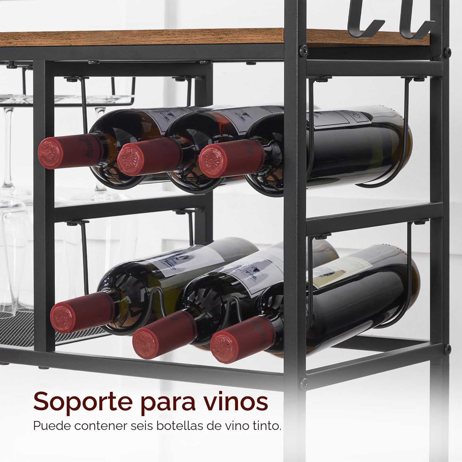 MAHANCRIS Carro de Bar para el Hogar, Carrito de Servicio de 3 Pisos con Ruedas y Asa, Carro de Bebidas con Botellero y Portavasos, Carrito para Cocina, Comedor, Marrón Vintage ARCHR6101
