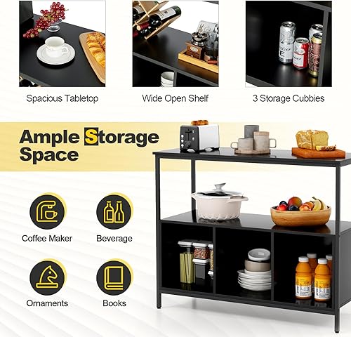 Miniatura 5 de IFANNY Armario buffet con almacenamiento, aparador con 1 estante abierto y 3 cubículos, buffets y aparadores de madera, moderna mesa de café para