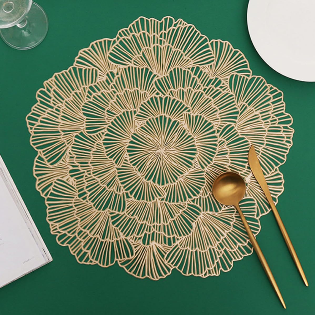 12 Pezzi Tovaglietta Riutilizzabile a Foglia di Ginkgo, PVC