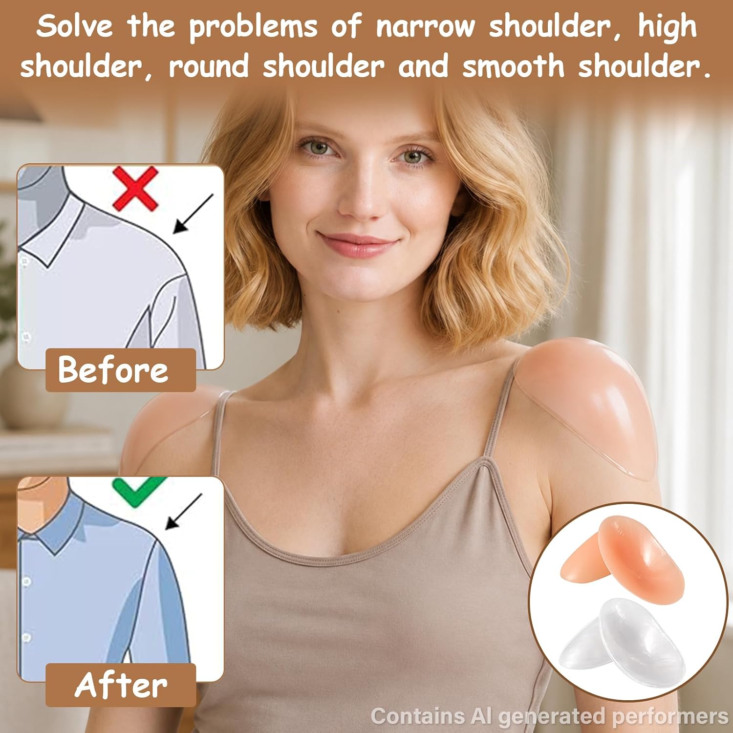 2 Pairs Shoulder Pads, Silicone Shoulder Pads, Invisible Non Slip Transparent Design for Women and Men, Breathable Nude Finish (Transparent & Skin)