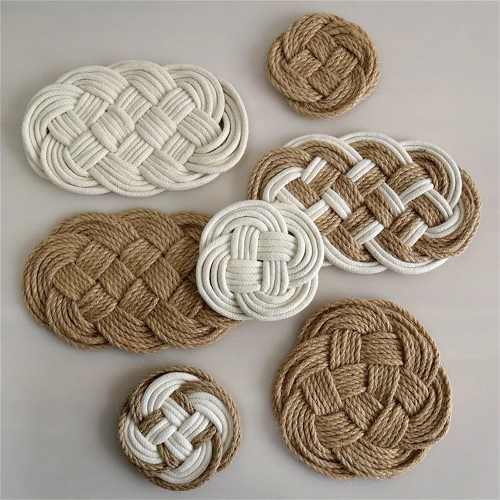 Sottopiatti Rattan Cuscinetto isolante circolare alla moda, realizzato in materiale di cotone e lino, adatto a casa, cucina, tazza, piatto, tavolo da pranzo