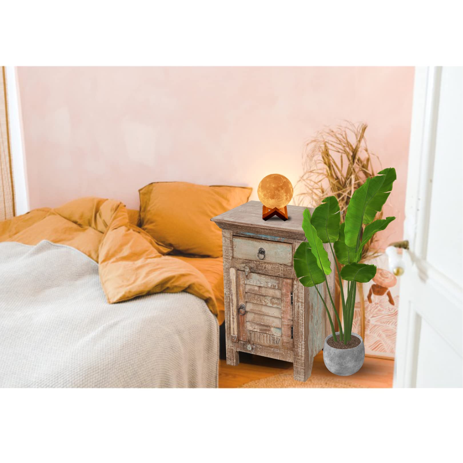 Biscottini Mesita de Noche de Madera reciclada 65 x 33 x 43 cm | Mesita de Noche Dormitorio rústico | Mesitas de Noche Vintage con Acabado Antiguo