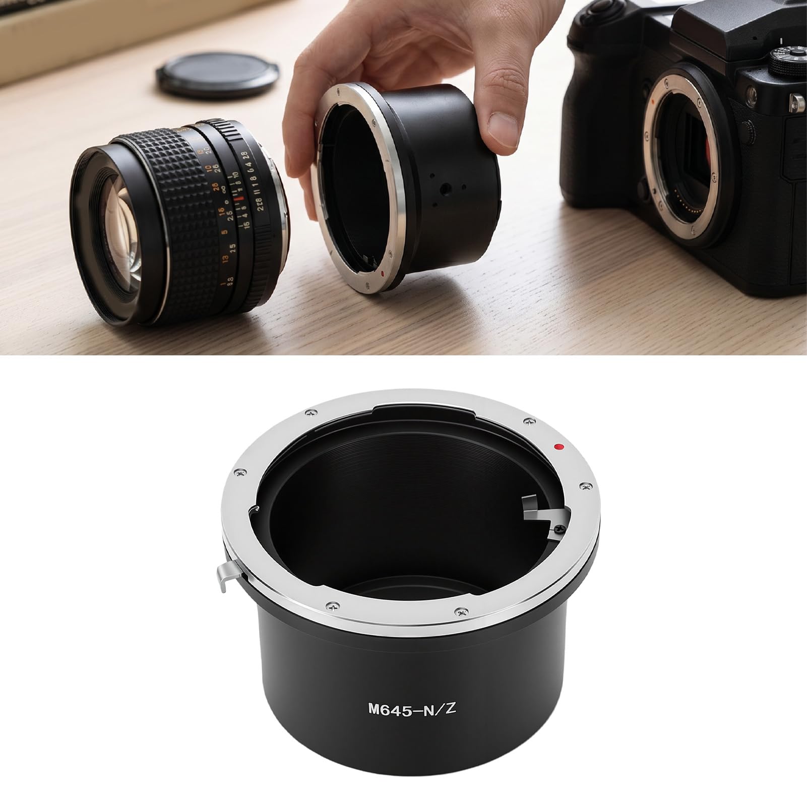 Adattatore per Obiettivo con Attacco M645, Convertitore per Obiettivo con Messa a Fuoco Manuale in Lega di Alluminio con Rivestimento Riflettente Opaco per Fotocamere Z Mount Z5