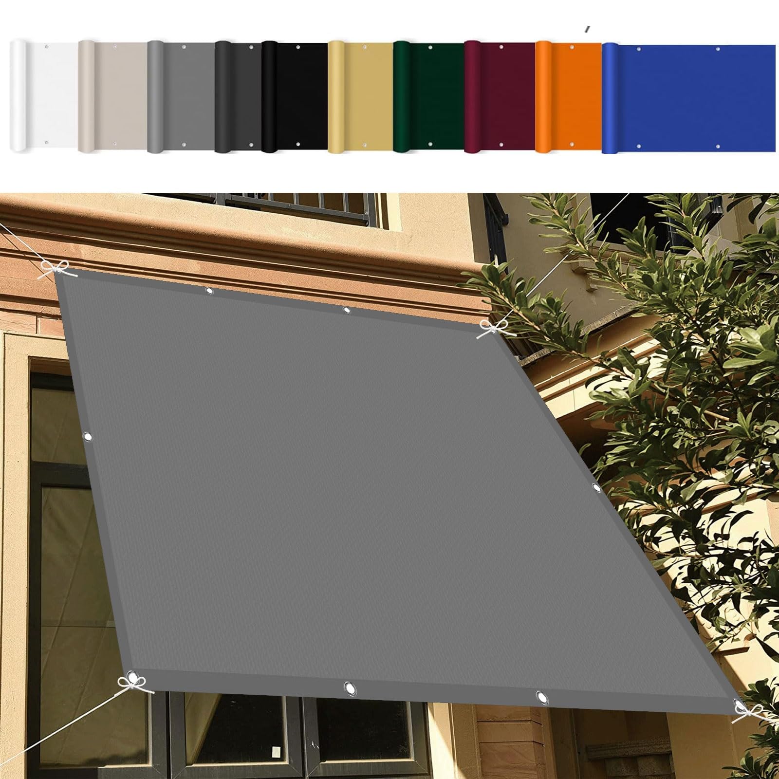 Voile d'ombrage 1.6x1.6m gris clair imperméable et filet coupe-vent pour serre et jardin extérieur