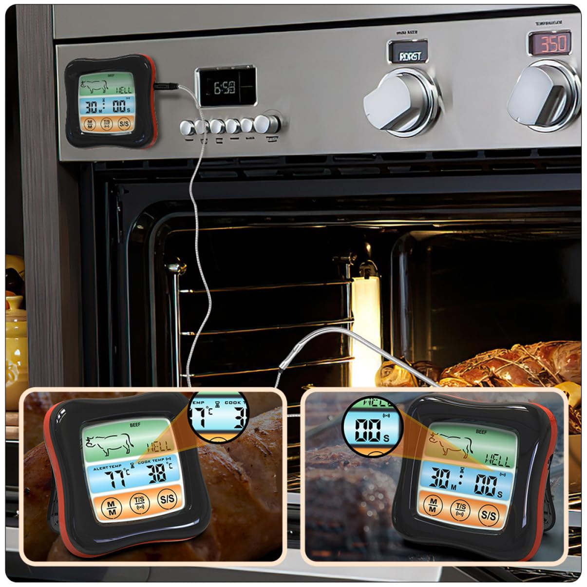 Termometro Digitale Touch per Carne e Barbecue Timer, Nero