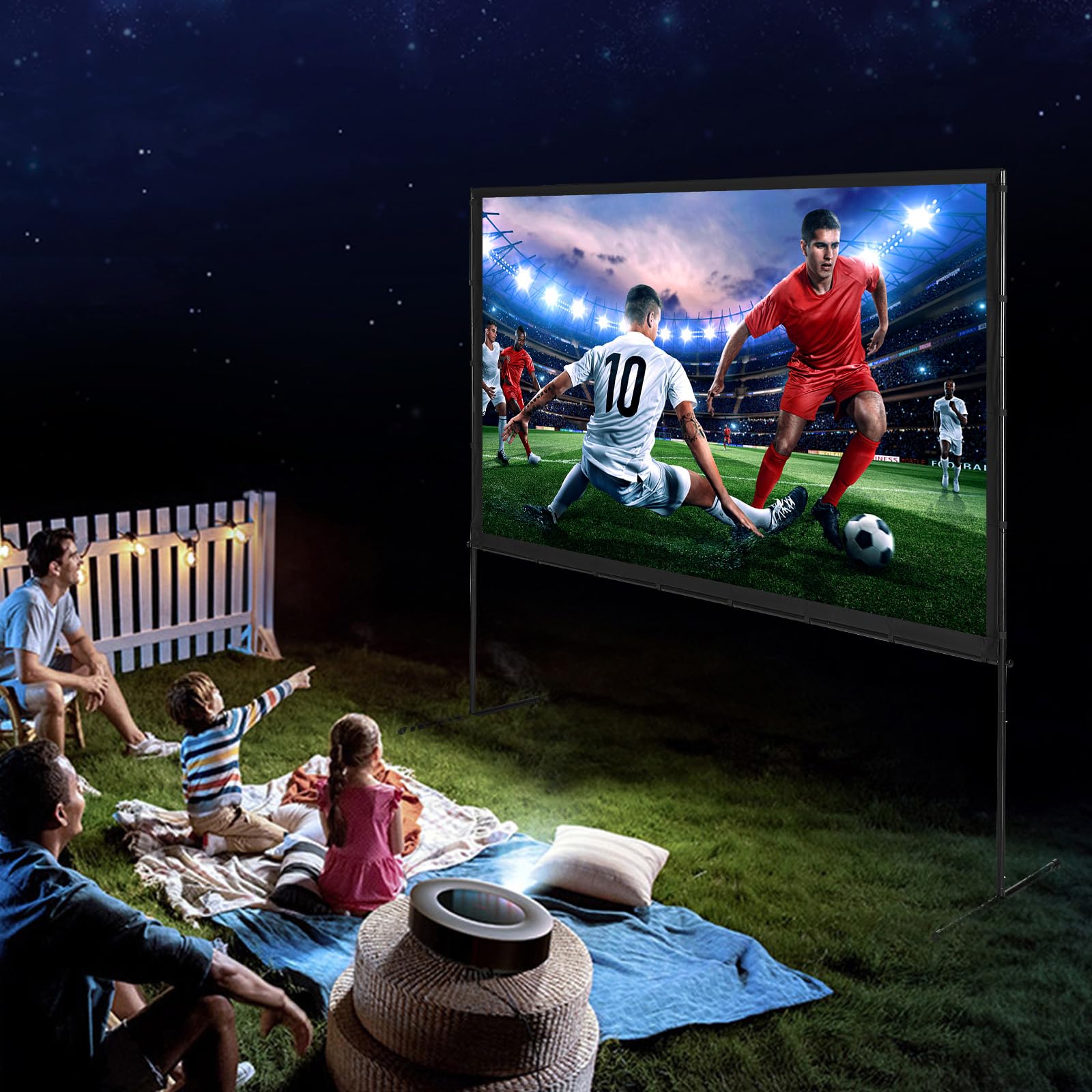 VEVOR Ekran projektora z podstawką, ekran projekcyjny 254.0 cm 16:9 4K 1080 HD, zewnętrzny ekran filmowy ze stojakiem, bez zagnieceń, ekran projekcyjny z nóżkami barowymi i torbą do przenoszenia, do