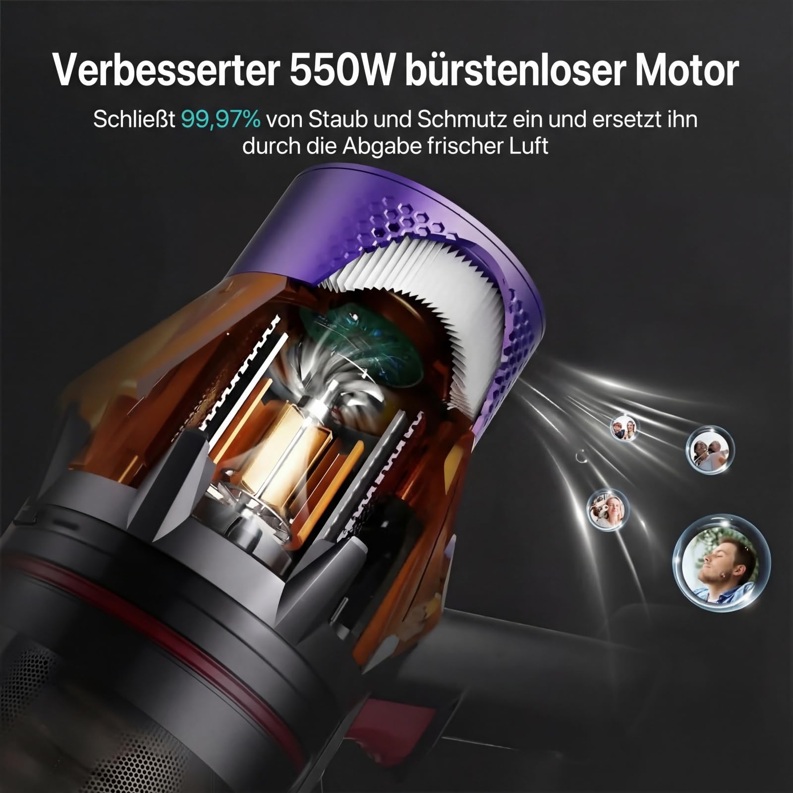 airvax akku staubsauger Y90 pro max, kabelloser staubsauger 35kpa 550w mit faltbarem saugrohr und milbenbuerste, 40 minuten laufzeit, beutelloser akkusauger für teppich hartboden sofa auto Gold