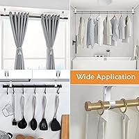 Vista 7 de TOKPLNU Soporte para barra de cortina de techo, soporte de barras de cortina resistente, aleación de aluminio, blanco, paquete de 6 ganchos