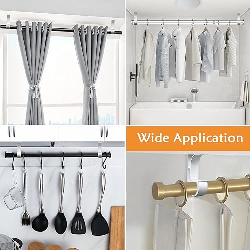 Miniatura 7 de TOKPLNU Soporte para barra de cortina de techo, soporte de barras de cortina resistente, aleación de aluminio, blanco, paquete de 6 ganchos