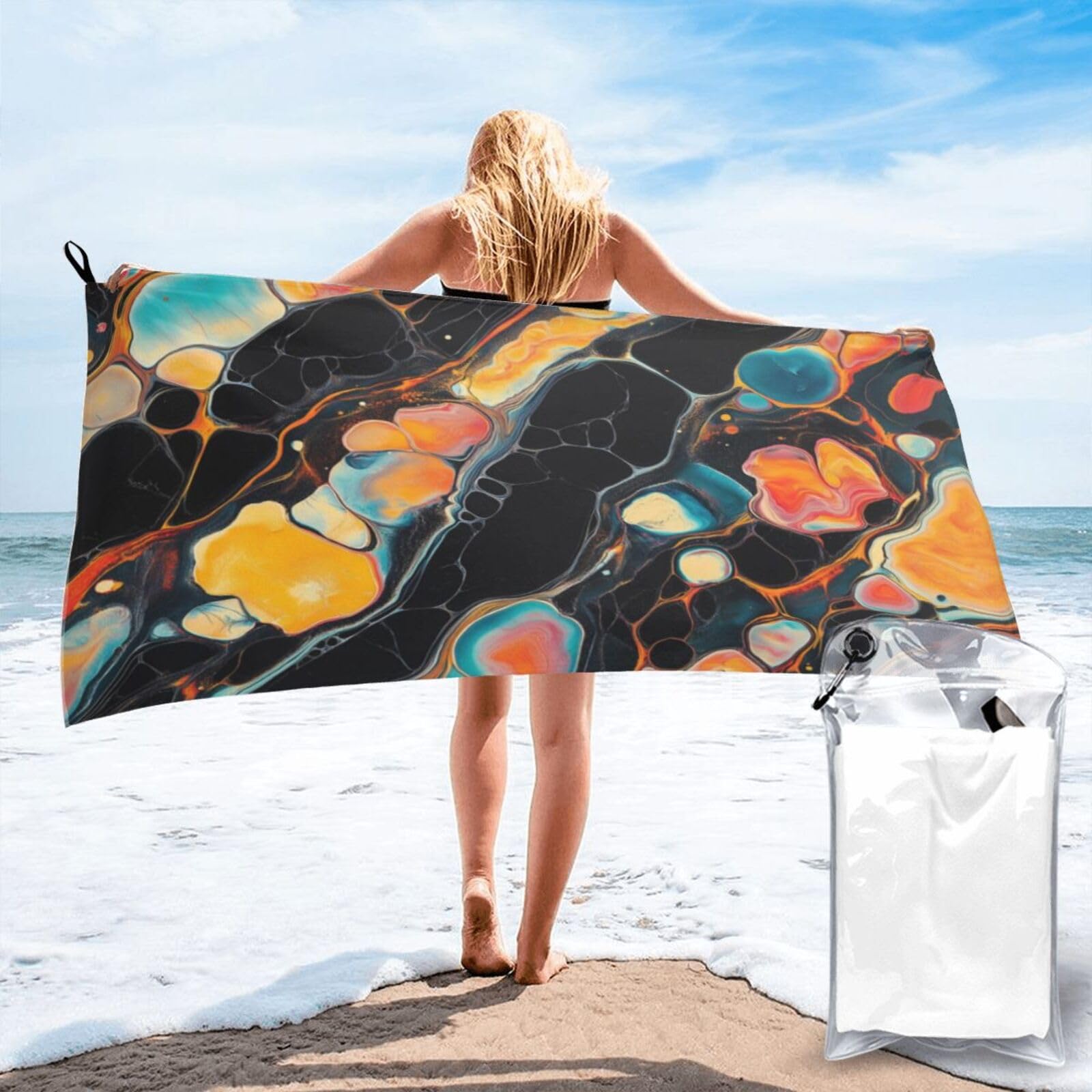 Anceky Abstractid Painting with Vibrant Colors Quick Dry Microfiber Travel Towel with Carry Case and Carabiner 31.5"X63"