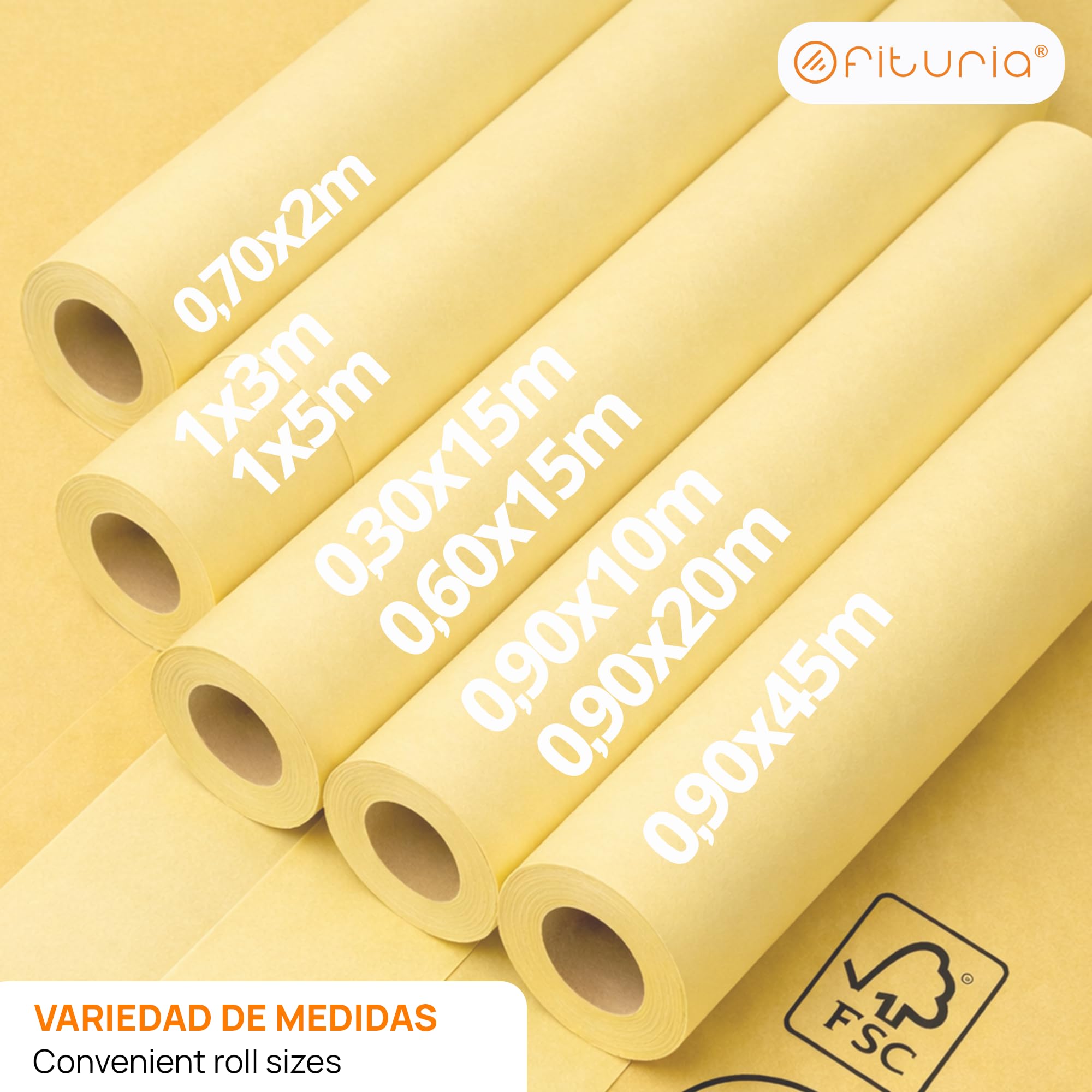 OFITURIA Papel Kraft Pastelowy żółty Rolka 0,90 x 45 m, 3 rolki, papier pakowy i papier do pakowania prezentów, do wysyłki i majsterkowania, trwały i łatwy do cięcia