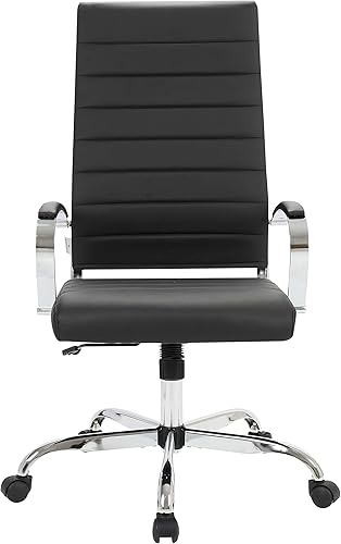Miniatura 4 de LeisureMod Benmar Silla de oficina moderna con respaldo alto, muebles giratorios ajustables de 360 grados en tapicería de cuero con respaldo
