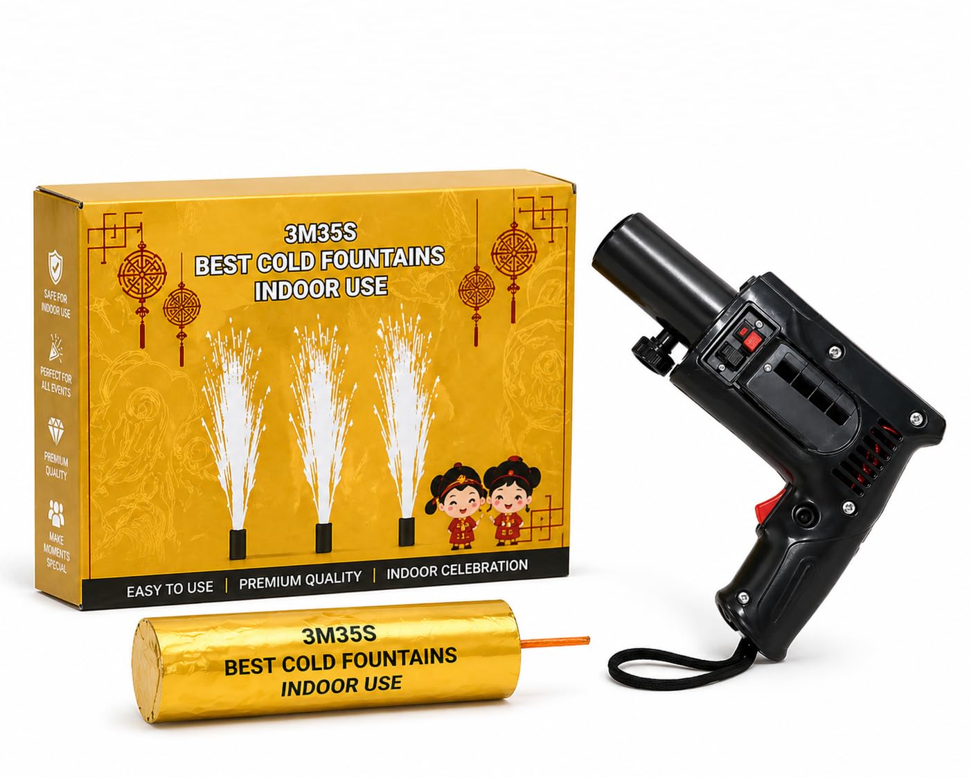 Indoor Celebration Fountain Launcher Kit with Handheld Trigger Device for Wedding, Birthday, DJ Night & Party Decoration | Gold Tube Effect Machine Set for Events (set of 1 & 1 Gun)-image-47