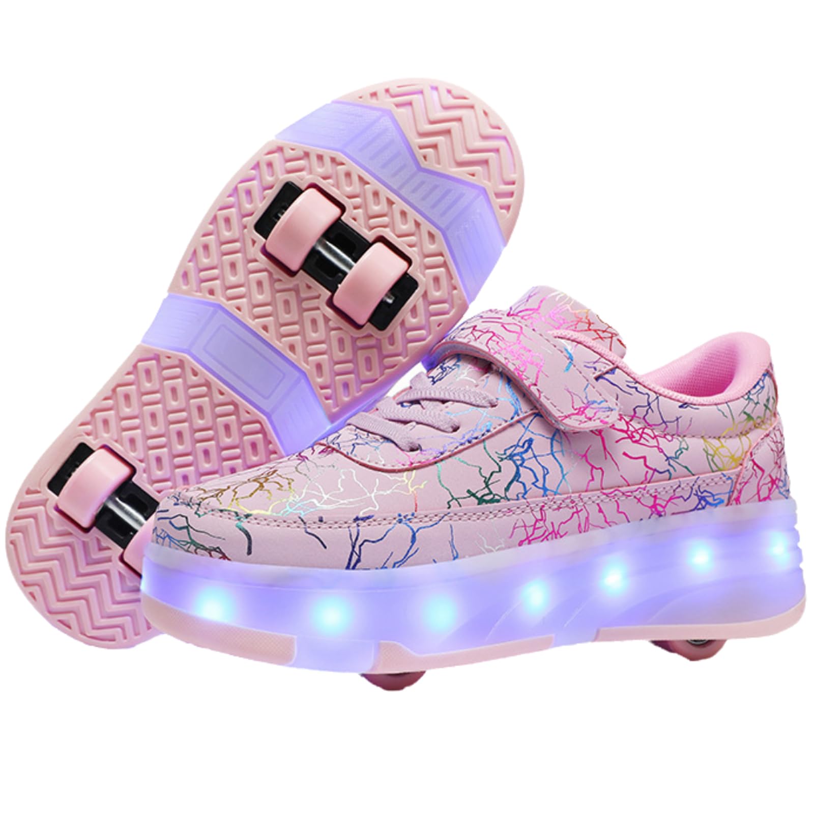 Zapatillas Deportivas con Ruedas para niños,Zapatos con Ruedas para niñas,Zapatillas con Ruedas,con 4 Ruedas Retirable,Retráctil,LED Light-UP,para Regalo decumpleaños Niños y niñas