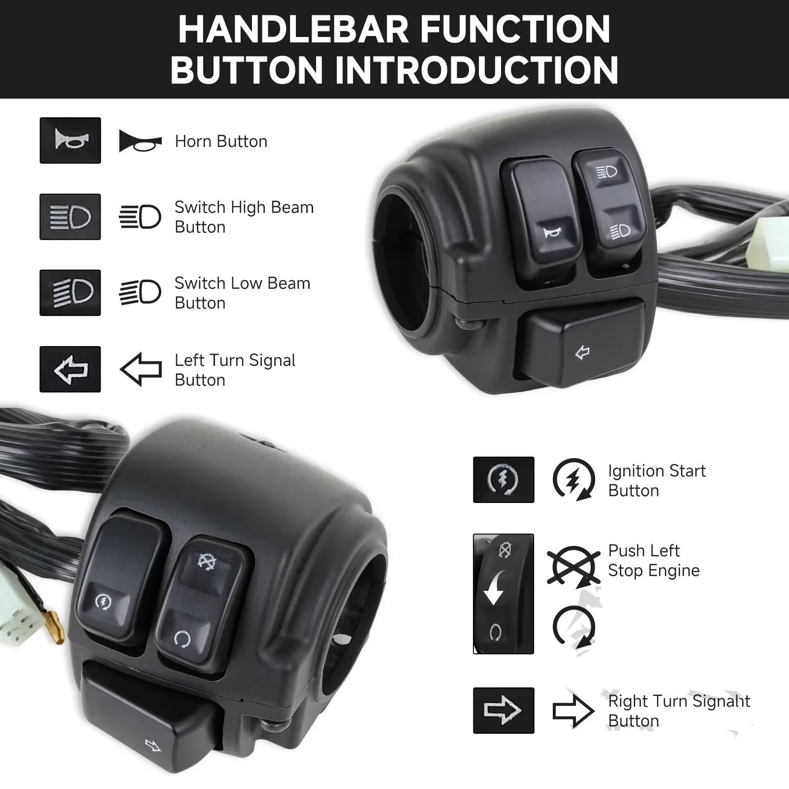 Interruttore Controllo Degli Indicatori Direzione Del Manubrio Nero Moto Da 1 "25mm Compatibile Con XL883 Per Sportster Per Dyna Per V-ROD Per Softail Blocco Comandi Moto(Black)