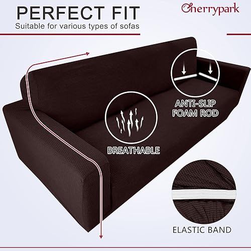 Miniatura 4 de Cherrypark - Funda para sofás de 2 plazas, universal, con alta elasticidad, impermeable, antideslizante, con dobladillo elástico, protector de
