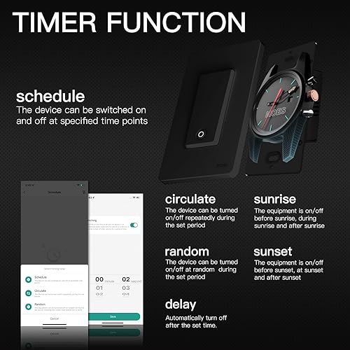 Miniatura 6 de MOES Interruptor de luz inteligente WiFi de 2 generación, interruptor de pared de 2.4 GHz, requiere cable neutro, control remoto de aplicación Smart