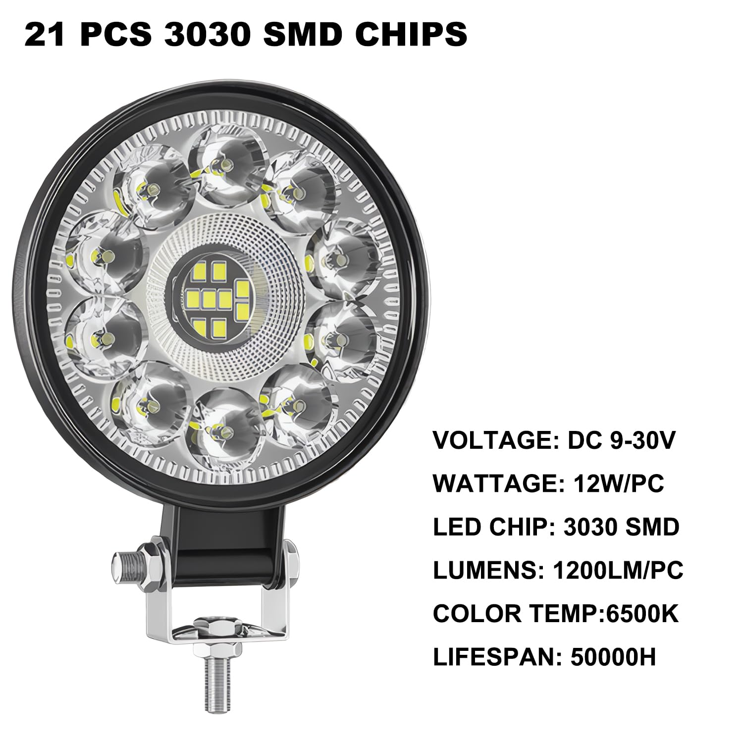 GLL Foco LED de Trabajo 12W 12V 24V, 3.3 Pulgadas Ultra Fino Haz de Inundación, 1200LM Focos Gran Angular Impermeable IP67 para Tractor, Todoterreno, Camión (Pack de 4)