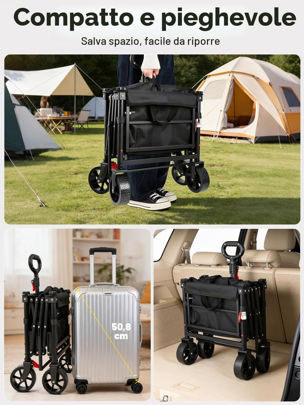 YEAUPE PRO Carrello Spiaggia, Carrello Pieghevole con Ruote 60-110L