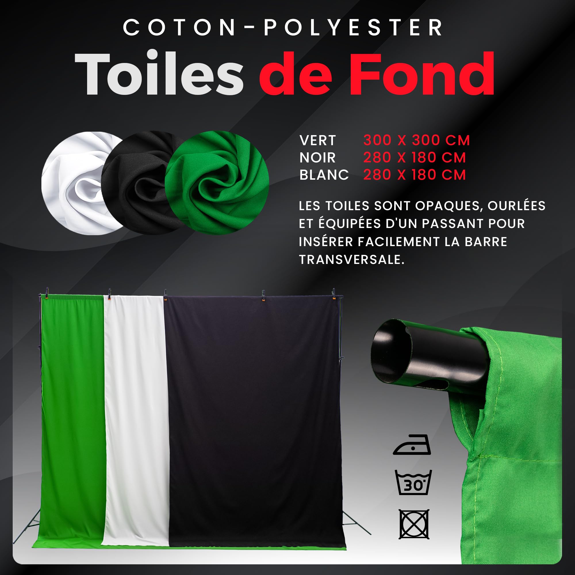 Kit Studio Photo et Éclairage – Softbox - Écran de Projection - Fond Vert avec Support (3m x 3m) -3X Toile de Fond Photo – Green Screen – Lampe - Lumiere -Photographie Streaming Gaming Jeu