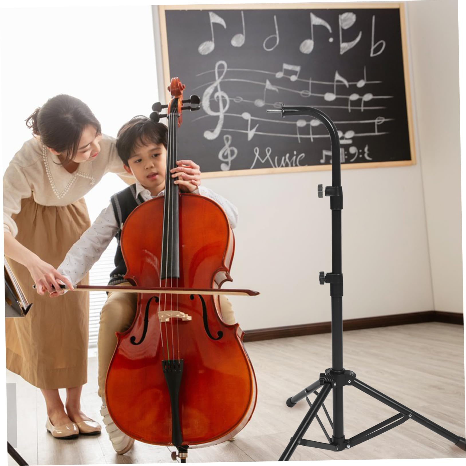 Supporto a Treppiede per Percussioni e Strumenti Sospesi Nero | Acciaio, Struttura Tripode, Smontabile, per Esibizioni su Palco, Supporto per Bar Chimes e Wind Chimes