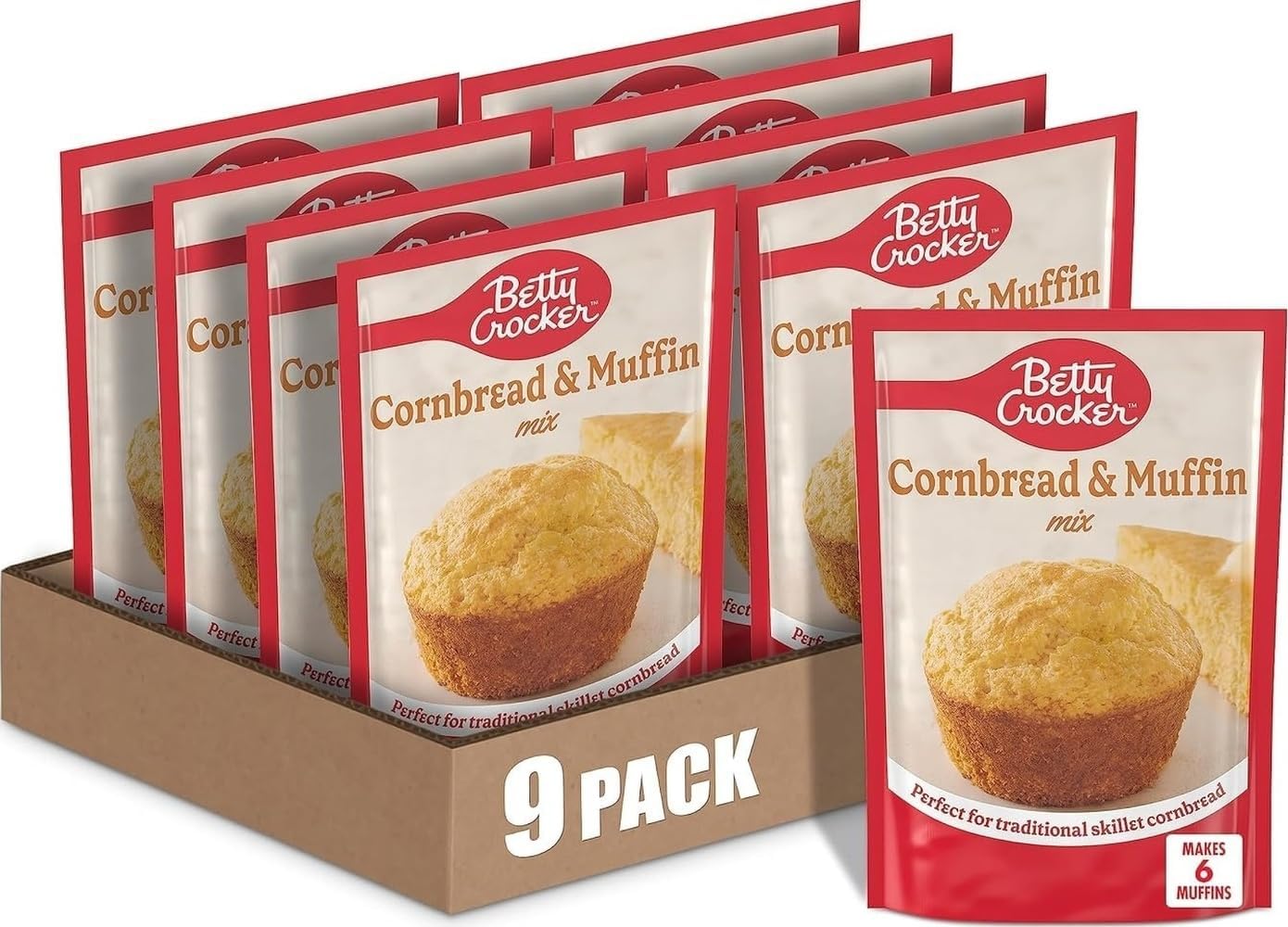 Cornbread and Muffin Baking Mix, 6.5 oz. (Pack of 9) | Add Egg, Milk & Butter, Works As Skillet Cornbread Or Muffins, Fluffy Texture, Great As A Snack Or Dinner Side Dish