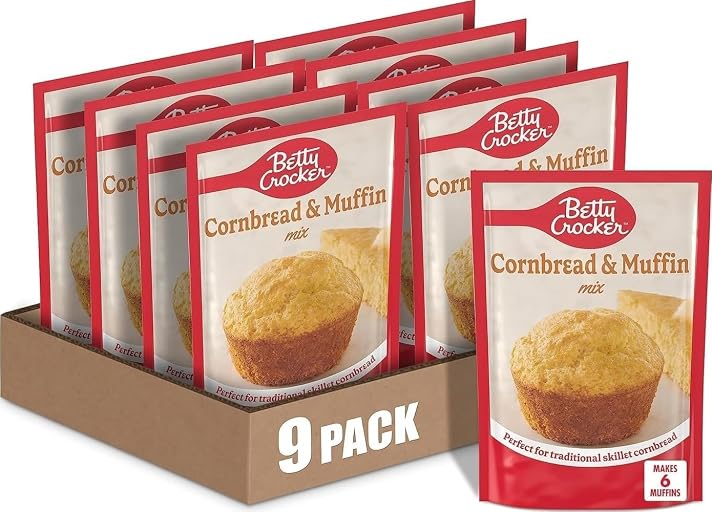 Betty Crocker Cornbread and Muffin Baking Mix, 6.5 oz. (Pack of 9) | Add Egg, Milk & Butter, Works As Skillet Cornbread Or Muffins, Fluffy Texture, Great As A Snack Or Dinner Side Dish