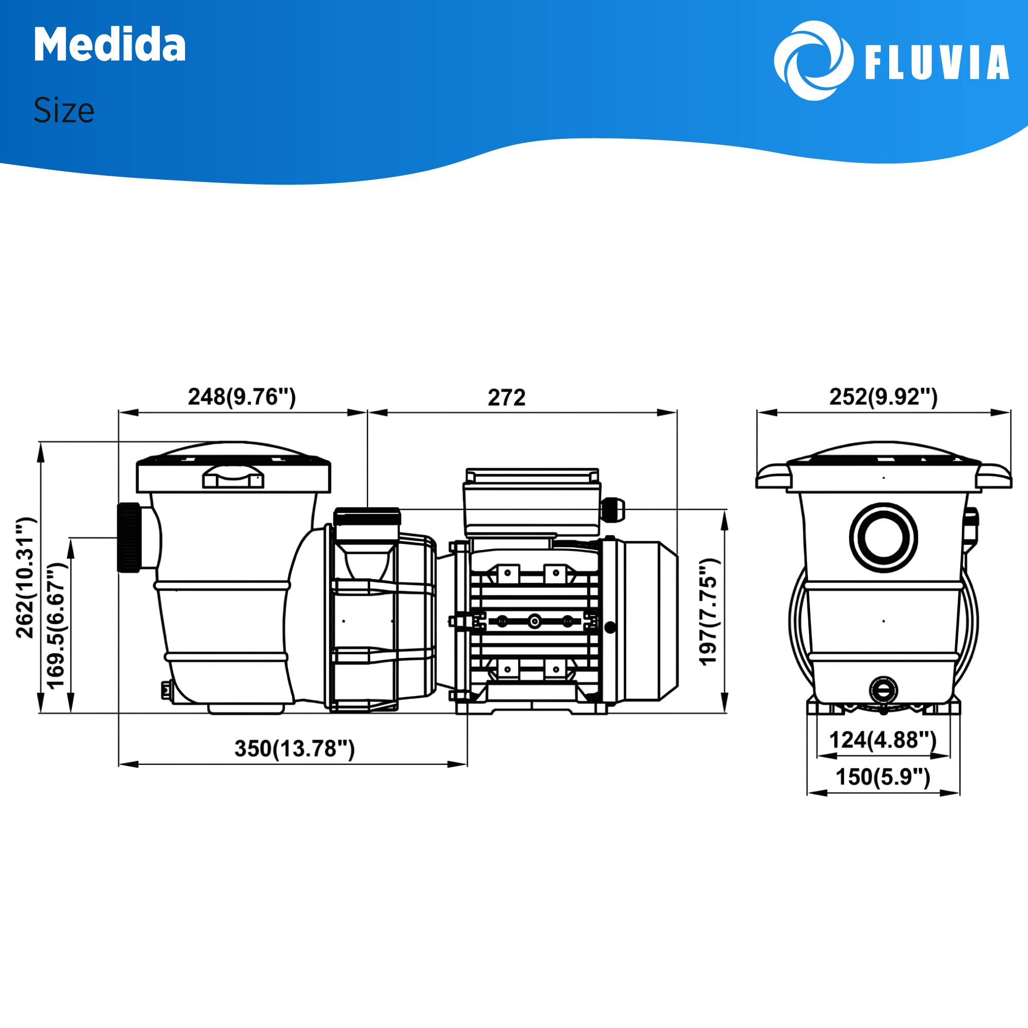 Bomba de Piscina Autoaspirante PQS Classic | Prefiltro Integrado | Bajo Ruido | Motor Monofásico 230V | Protección IPX5 | Fluvia (1,5 CV (15 m³/h))