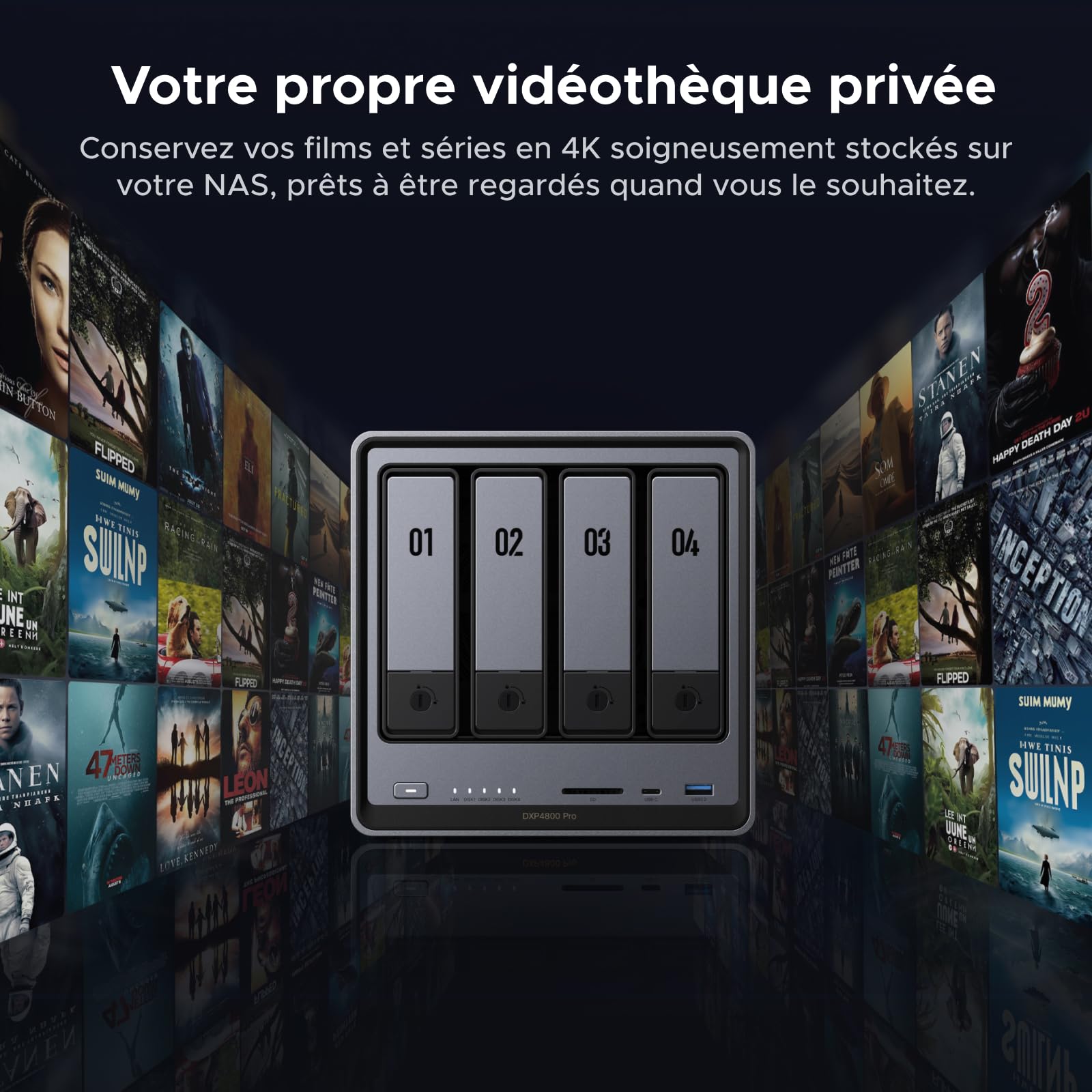 UGREEN NASync DXP4800 Pro NAS de Bureau 4 Baies, Processeur Intel i3-1315U, 8 Go RAM DDR5, SSD 128 Go, 10 GbE