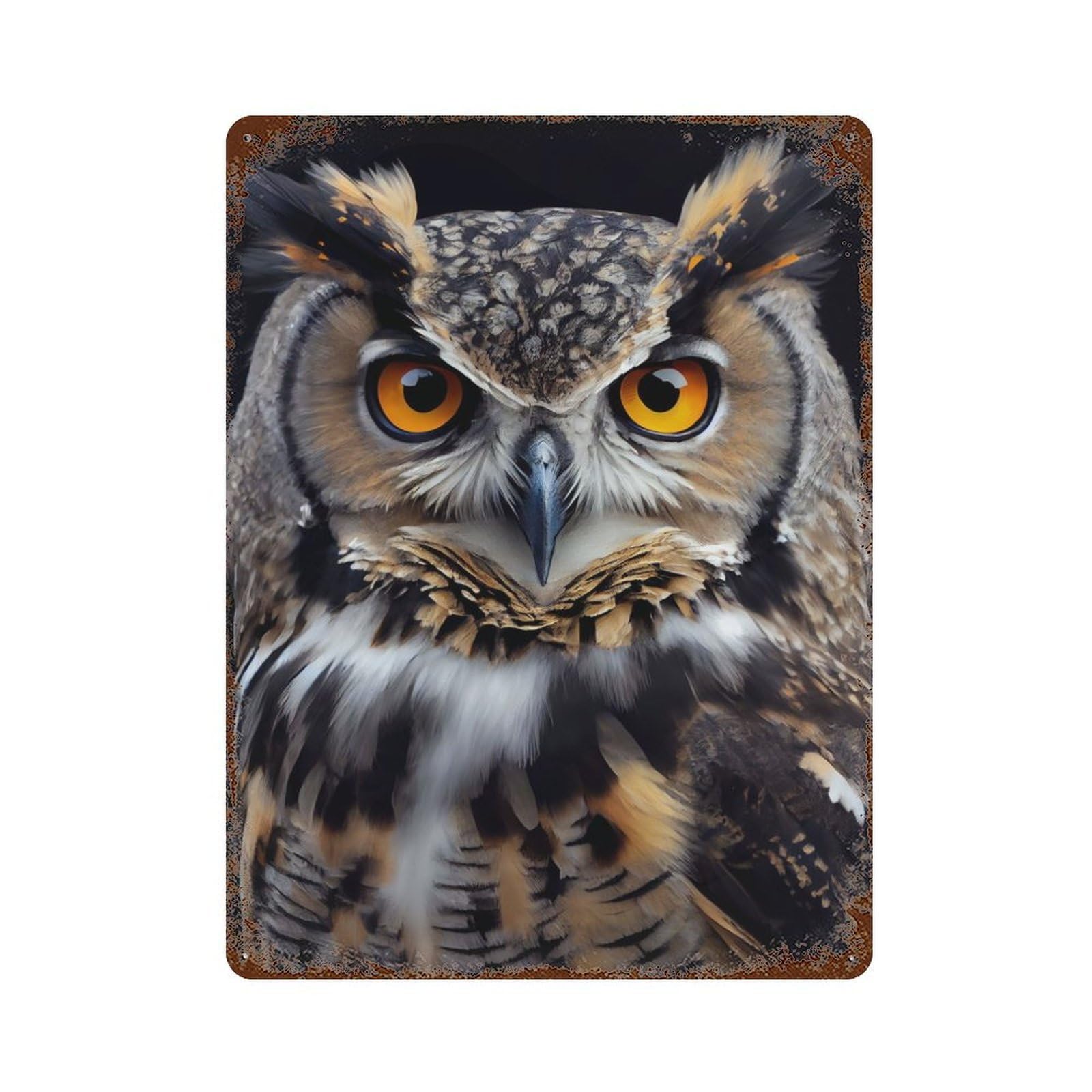 Vintage Rust Metal Sign with Owl Face Design 15.7"x11.8", for Garage, Bar And Workshop Decor, Retro Wall Decor