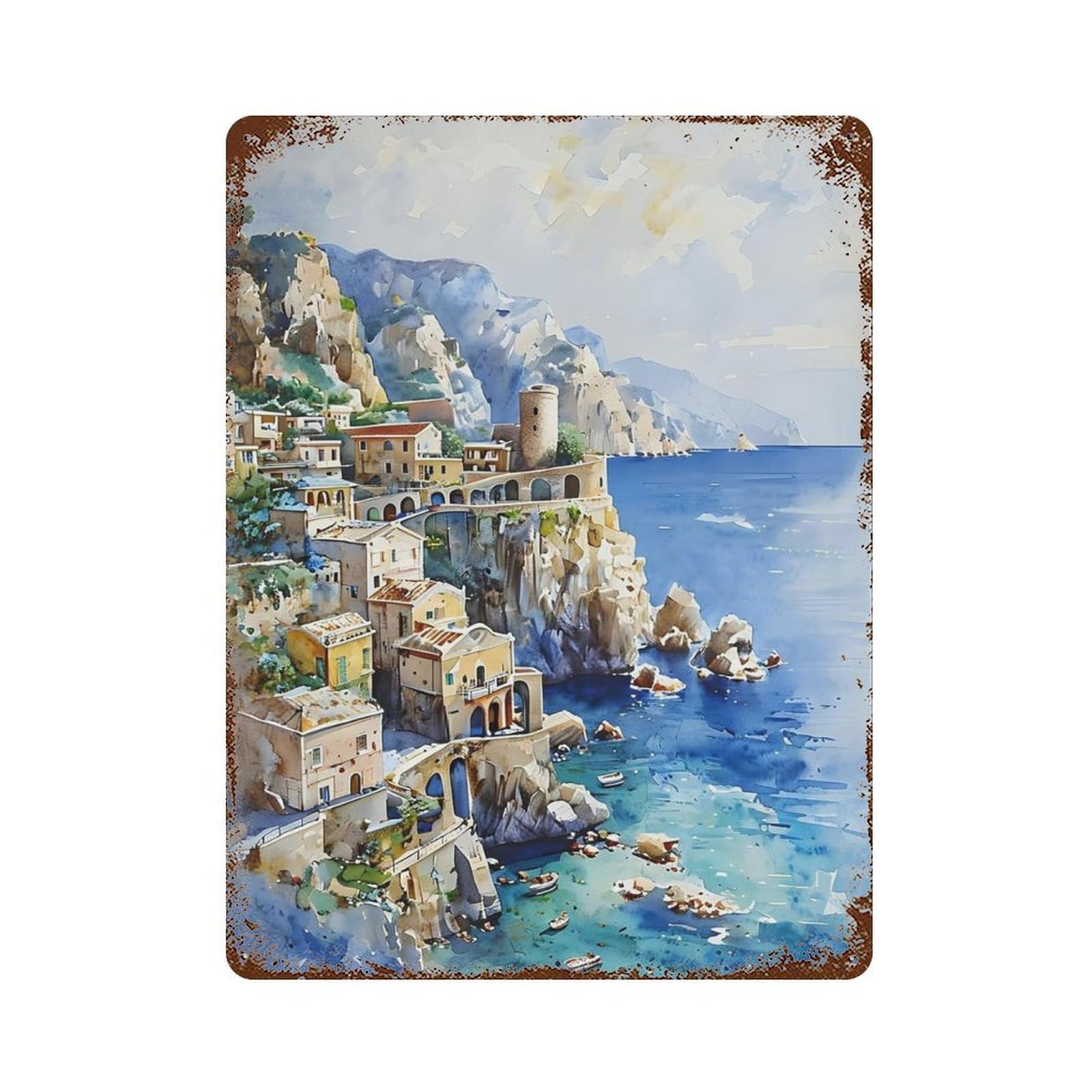 xiaoxiaoshen Vintage Landmark Italian Coast Wall Decor Art Metal Tin Poster Modern Home Decor Art Home Bar Shop Decorations Vintage Sign 40x30cm