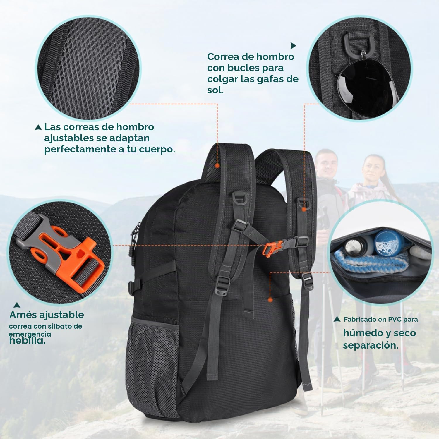 RAINSMORE Mochila Senderismo 40 Litros Mochila de Viaje para Hombre Mujer Mochila Impermeable Plegable Ligera Mochilas de Marcha para Camping Excursiones Acampadas Montaña al aire libre