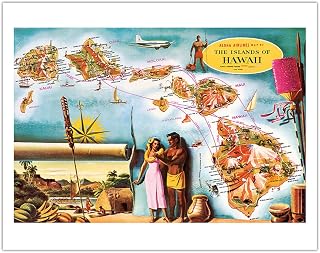 Aloha Airlines Route Map of the Hawaiian Islands - Vintage Airline Travel Poster by Don Allison - Fine Art Matte Paper Print (Unframed) 11x14in