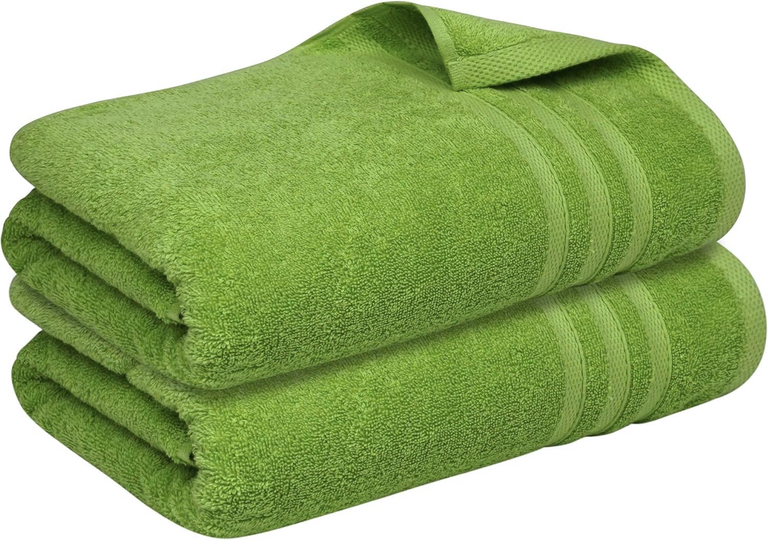 Opel tex 2 X Super Jumbo Bath Sheets 100% Egyptian Cotton Premium Soft Quick Absorbent Big Body Wrap Large Bath Sheet Towels Set (100 x 200 cm-600GSM) (Lime Green, Cotton)