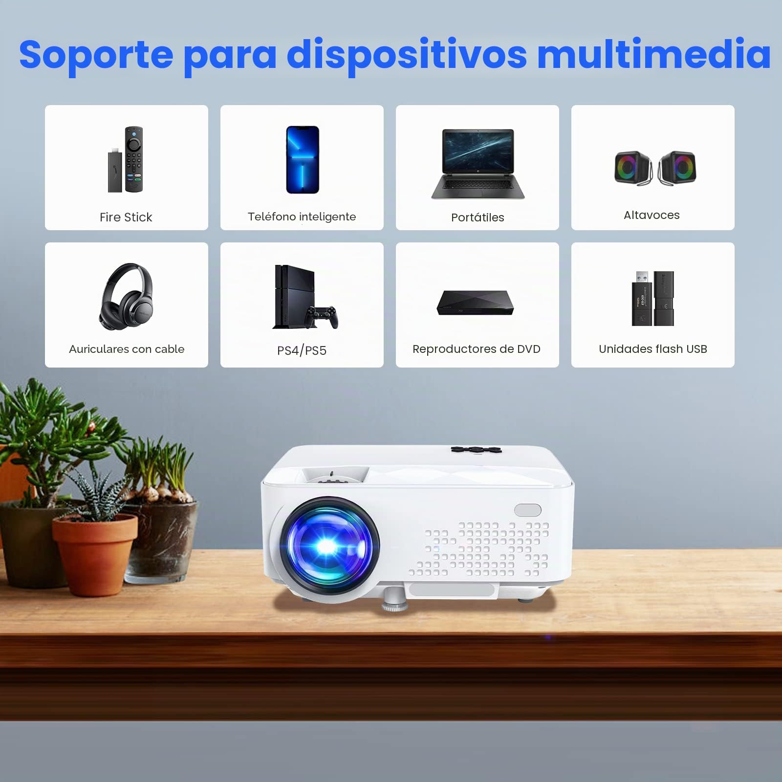 HOPVISION Mini proyector – 7500 lúmenes, 1080p Full HD, LCD, Cine en casa/Exterior, USB y HDMI, portátil, Pantalla de 240 Pulgadas, lámpara de 60.000 h