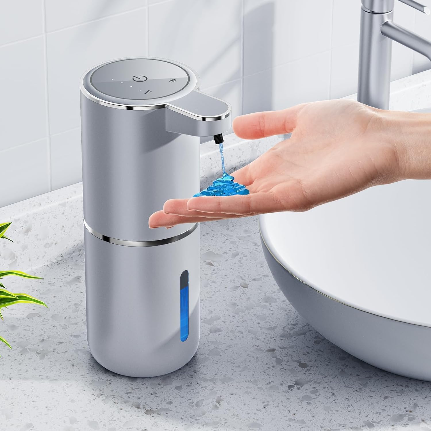 Dispensador de Jabón Líquido Automático Sin Contacto 12.8 FL oz Recargable USB, Montaje en Pared, 4 Niveles de Dosificación Ajustable Dispensador Jabon- para Baño y Cocina