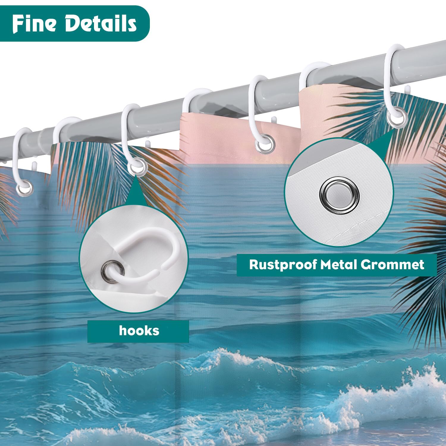 Rideau Douche,Rideau Baignoire Lavable en Machine Rideaux Douche Tissus Lavable Rideau De Baignoire Lavable pour Salle De Bain Domicile Baignoire Famille,Plage De Coconut Tree,