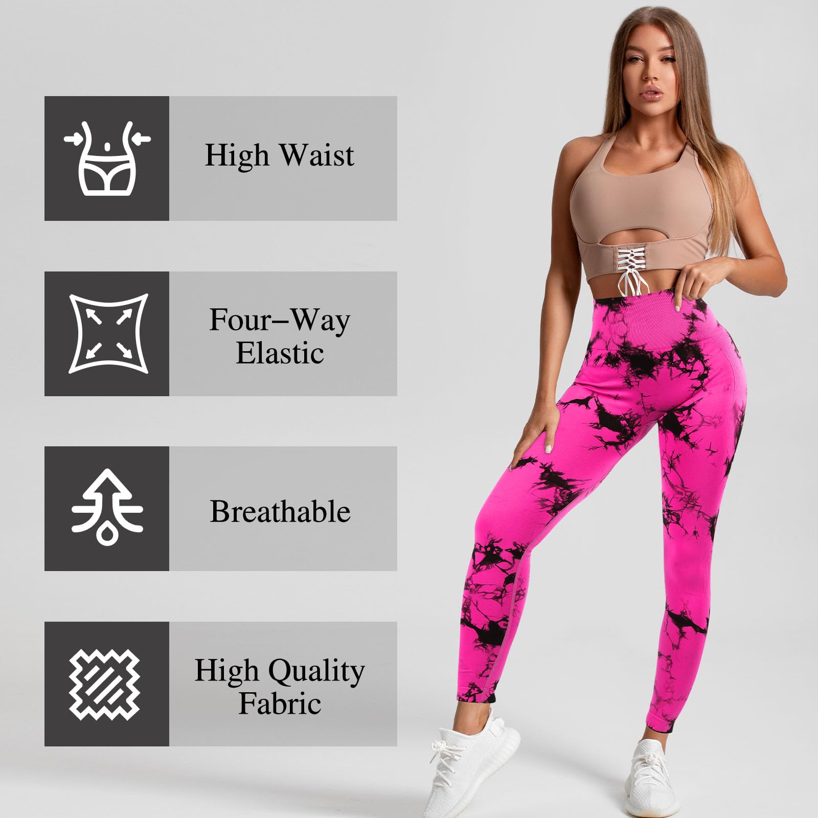 4 leggings da allenamento da donna, a vita alta, senza cuciture, per sollevamento dei glutei, collant a compressione