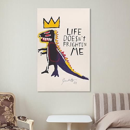 Vista 31 de Lienzo impreso para pared, póster inspirador de dinosaurio, la vida no me asusta, graffiti, pintura en lienzo, impresiones en lienzo