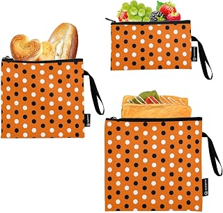 ODAWA 3 Pcs Reusable Snack Bags Halloween Polka Dot for Food Storage Bpa Free Reusable Sandwich Bags