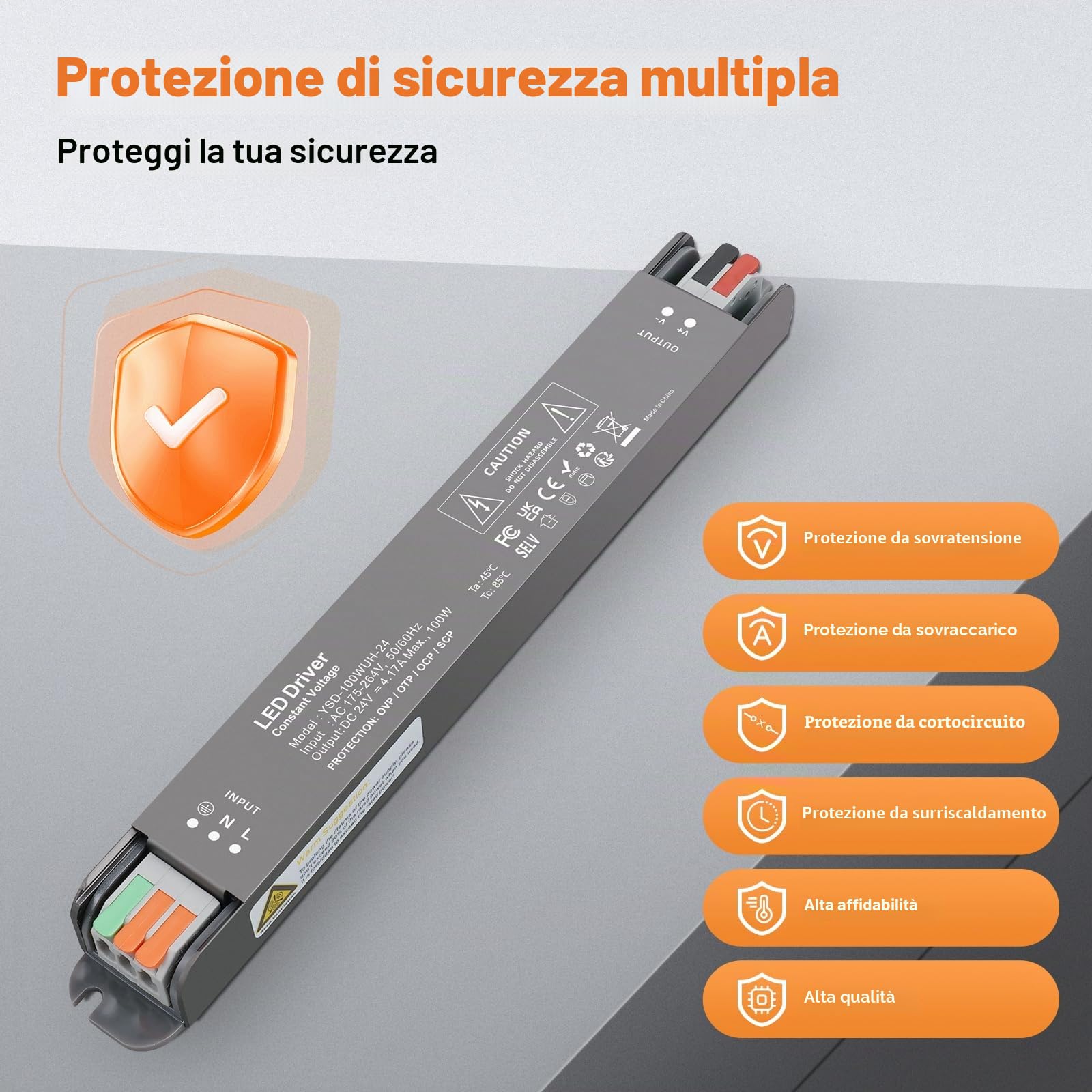 YAYZA! Trasformatore LED 24V 100W, 230V A 24V DC 4.2A, Alimentatore A Bassa Tensione, Tensione Costante Per Strisce G4 MR16 Lampade Illuminazione