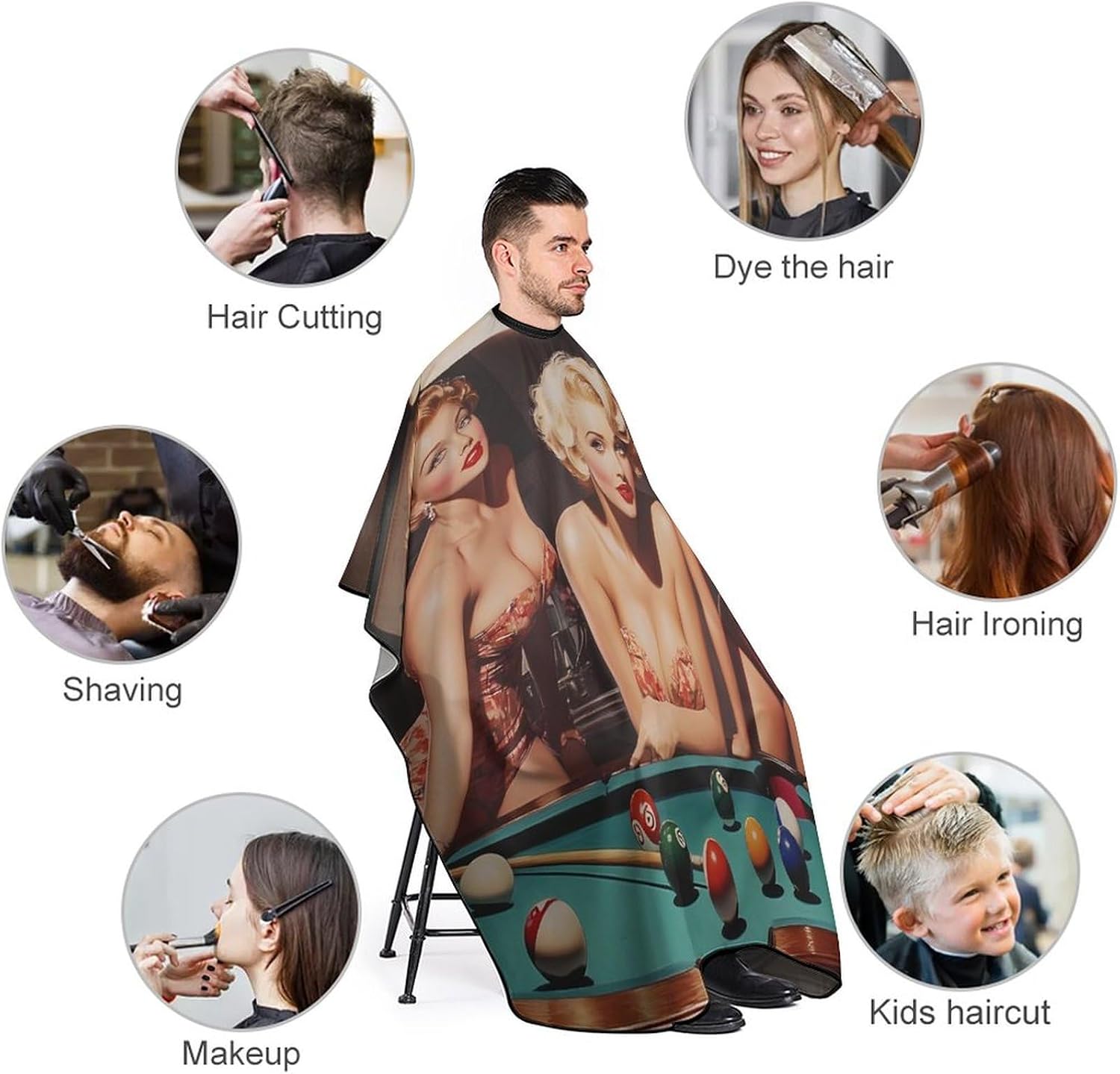 PIN UP Playing Pool Billiards Barber Cape Professional Hair Cutting Apron Hairdresser Cape for Men Women