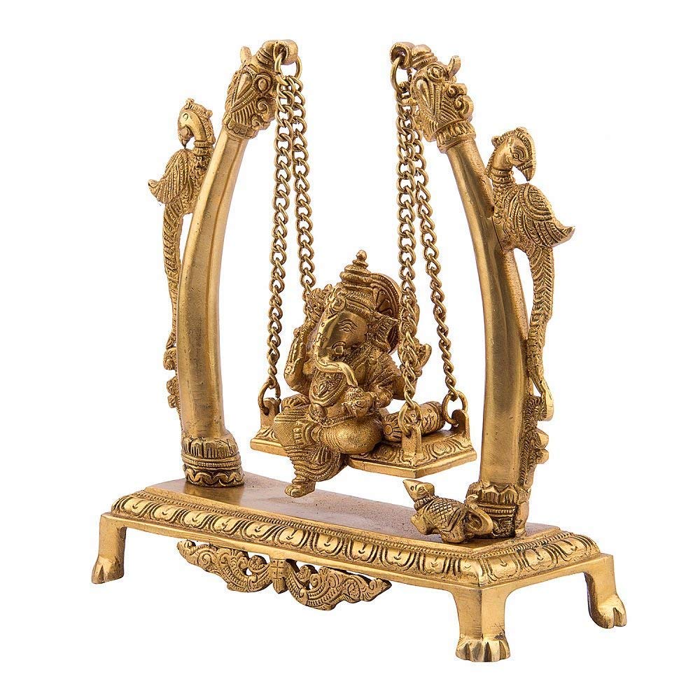 Kartique Brass Ganesh Bhagwan Jhula Idol Ganesha Swing Statue Ganpati Bappa Jhoola Murti for Home Decor Warming Diwali Pooja Festival Gift Chaturthi