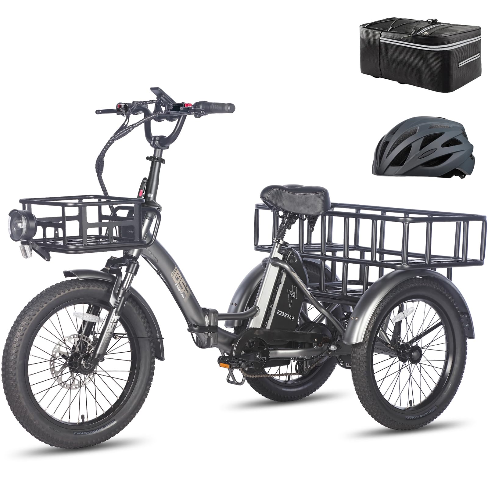 Fafrees Triciclo Elettrica F20 Mate Bici Elettrica Pieghevole per Adulti Batteria Rimovibile 48V18.2Ah Ebike, Bicicletta Elettrica a 3 Ruote 20"×3.0, Autonomia 110km, Grande Cestino Ante- e Post-