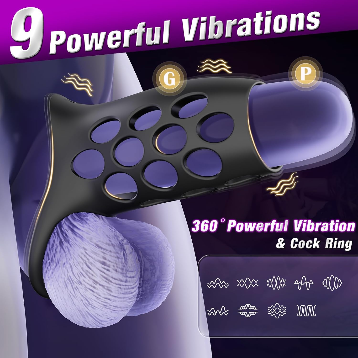 Vibrating Cock Ring Penis Sleeve Sex Toys for Men, Soft Silicone Penis Ring Vibrator with 9 Powerful Vibration Modes, Penis Extender Adult Toys for Enhanced Stimulation