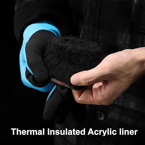 Miniatura 4 de DULFINE Guantes de trabajo de invierno impermeables para hombres, (paquete de 2 pares) con revestimiento de látex de espuma y guantes aislados