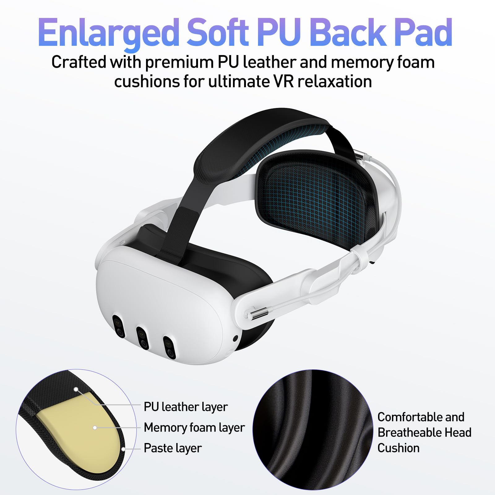 Head Strap with Battery for Meta/Oculus Quest 3, 10000mAh Battery Pack for Extended 4-6 Hrs of Playtime, Fast Charging VR Power, Soft & Skin-Friendly PU Surface Enhanced Support and Balance in VR