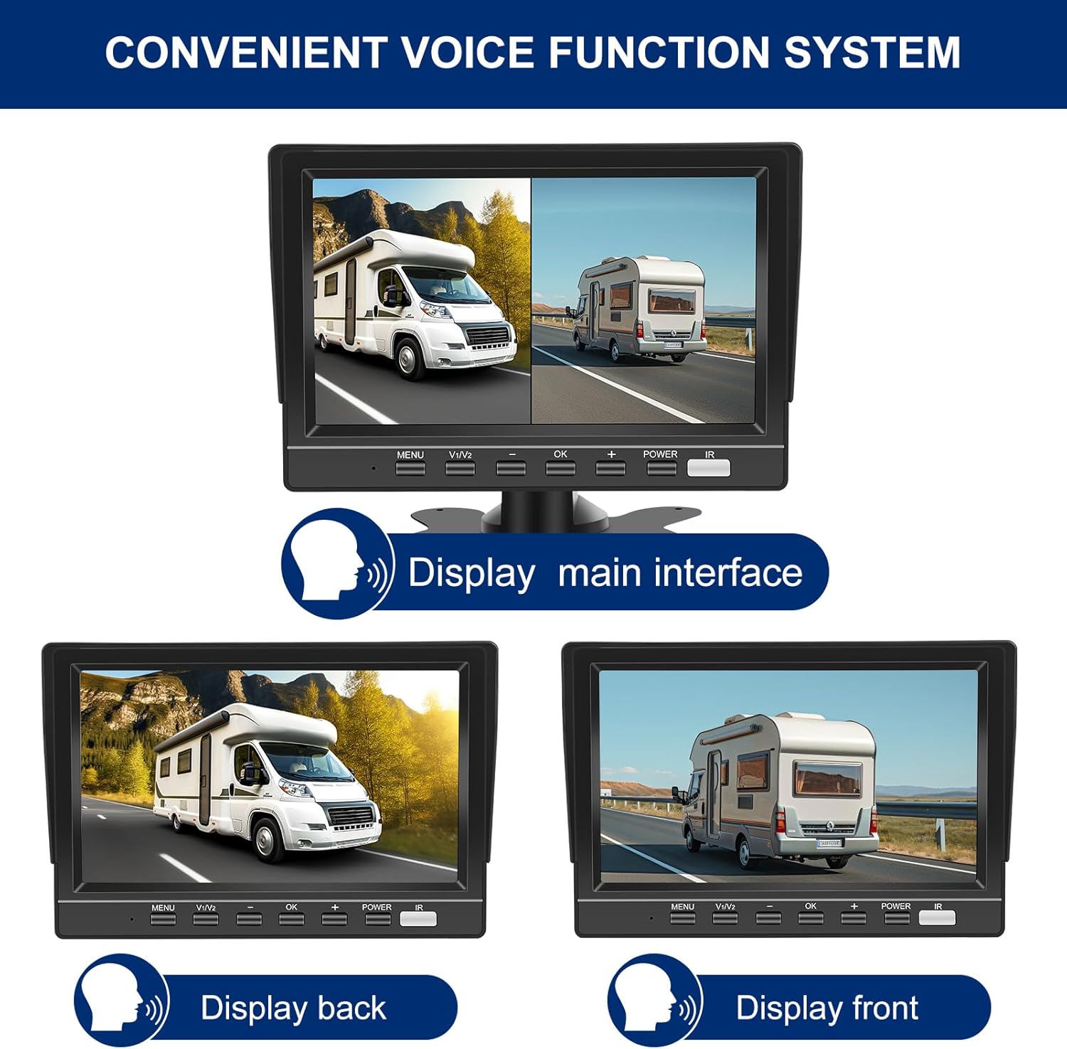 Dual RV Backup Camera 7 Inch 4K Display Screen Loop Recording Voice Control System IP68 Infrared Night Rear View Camera Wired Kit RV Trucks Tractors Car Videorecorders （12-24V）